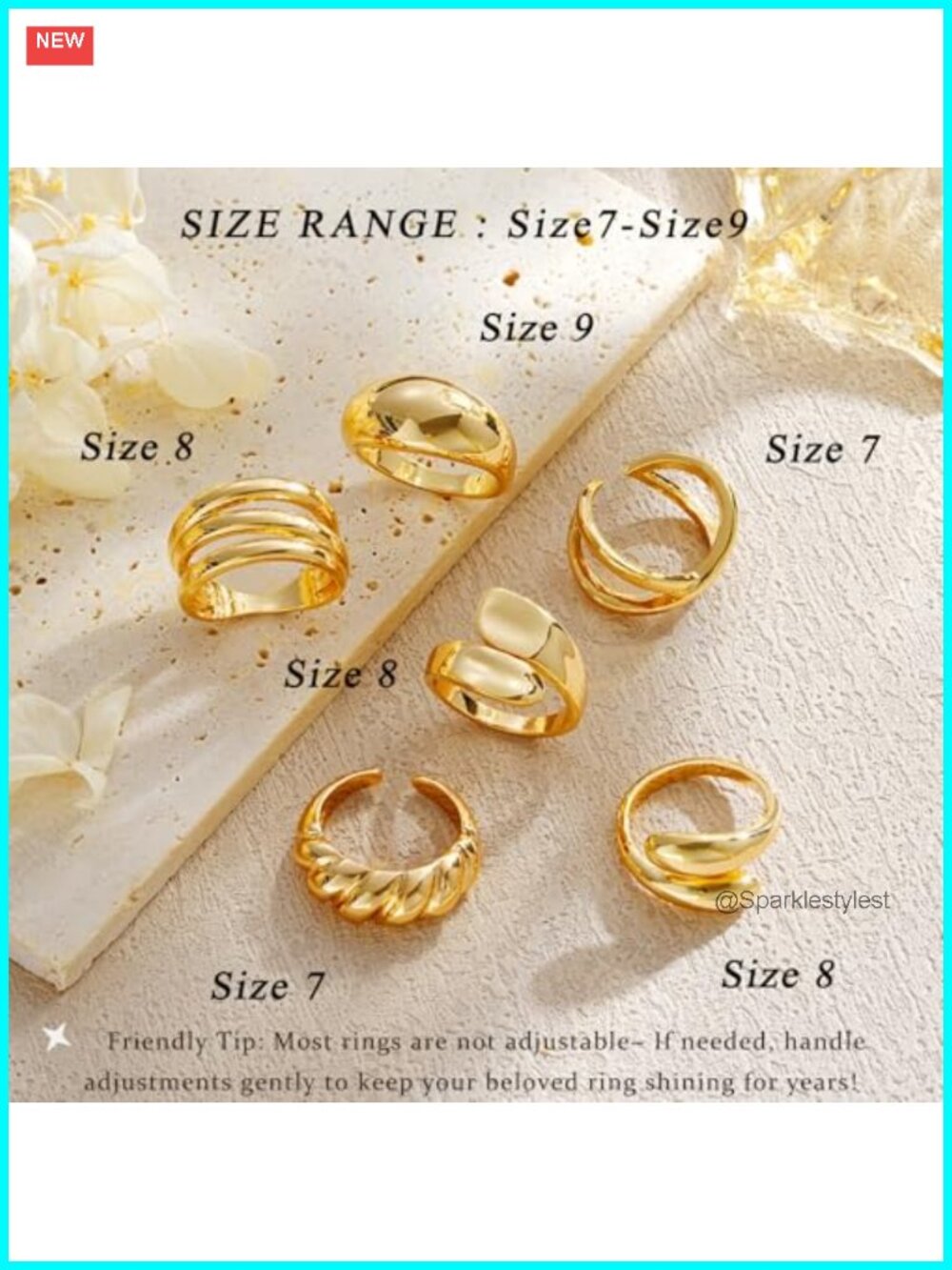 Chunky Gold Plated Stackable Ring Set - Picture 4 of 6